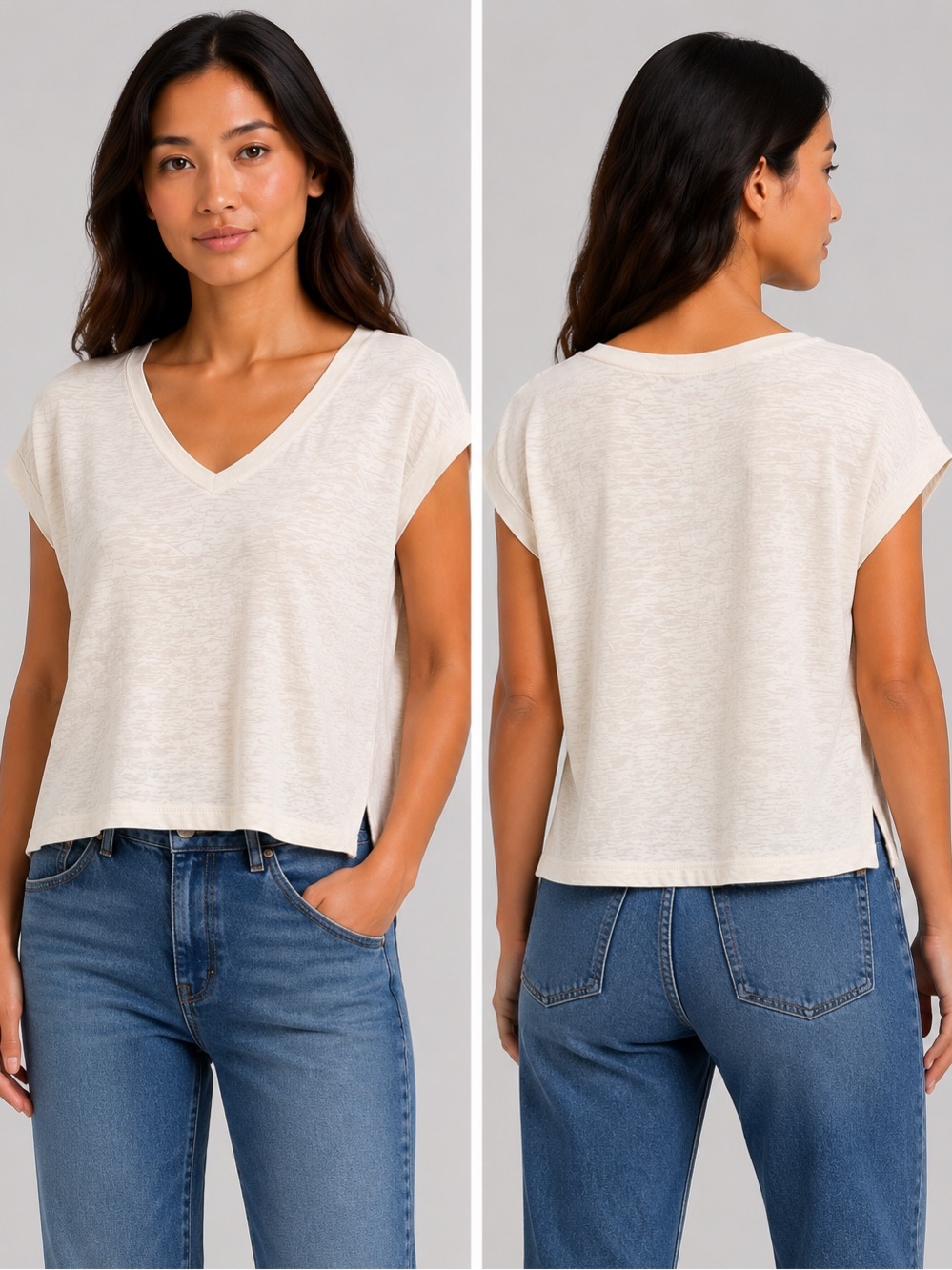 Madewell Cream Boxy V-Neck Short Sleeve Top Size S